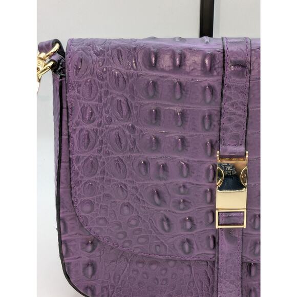 Firenze Italy Purple Leather Croc Embossed Long Strap/Short Strap Shoulder Bag - Picture 13 of 16